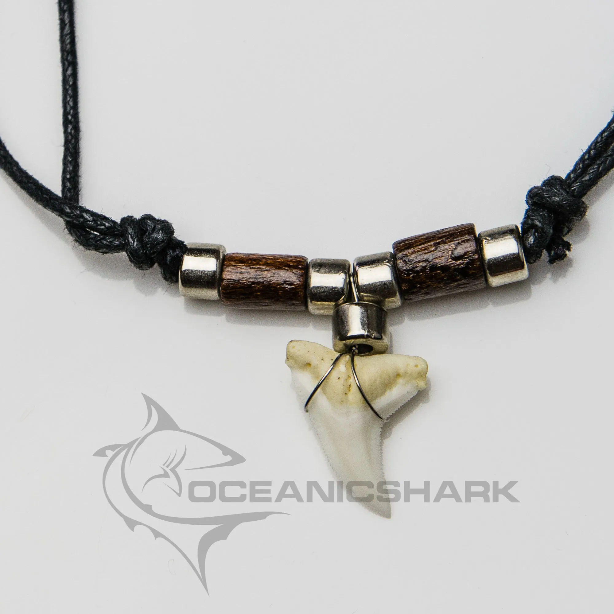 Shark Teeth Necklace Coconut Wood And Chrome Beads c41