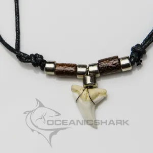 Shark Teeth Necklace Coconut Wood And Chrome Beads c41