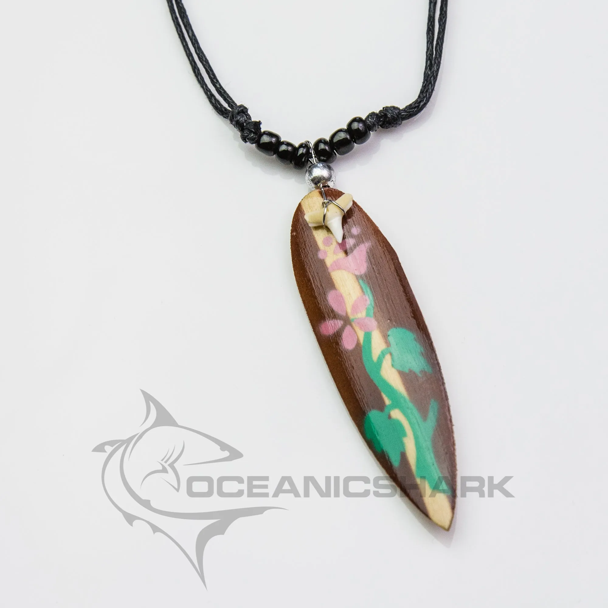 Shark teeth surf board pink flower vine maui c175