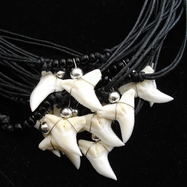 Shark Tooth Necklaces Black 40 pcs Bulk c2