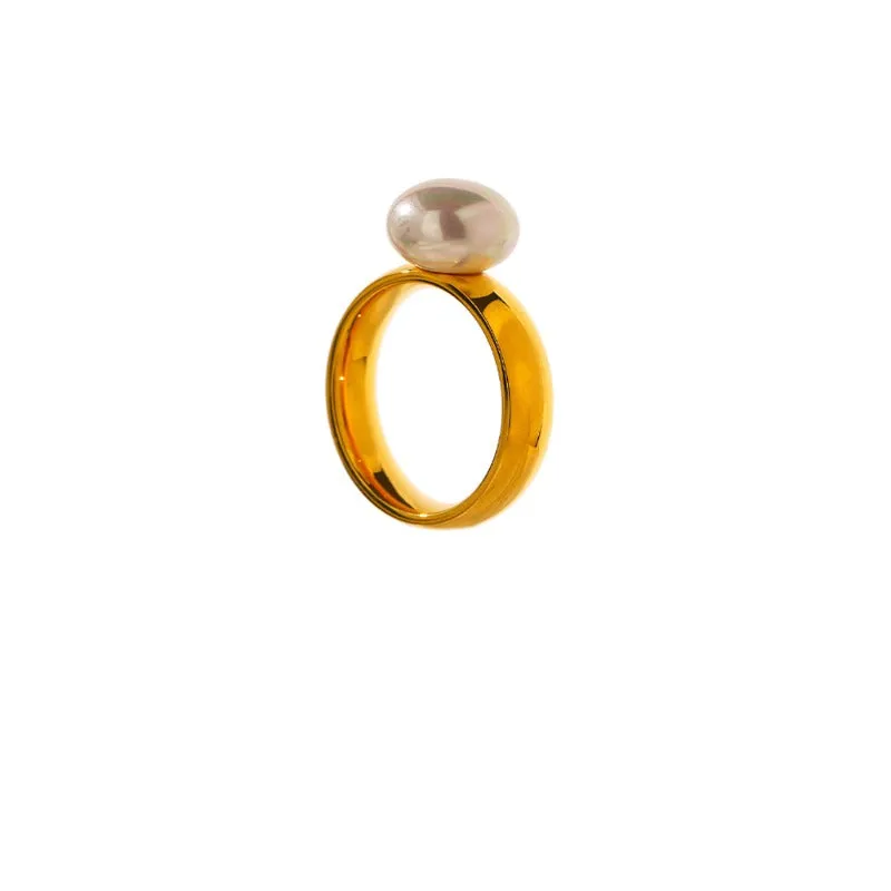 Shell Pearl Engagement Ring 18K Yellow Gold for Women Jewelry