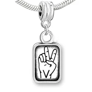 Sign Lauguage Charms Alphabet Letter European Bead Compatible for Most European Snake Chain Bracelet (V)