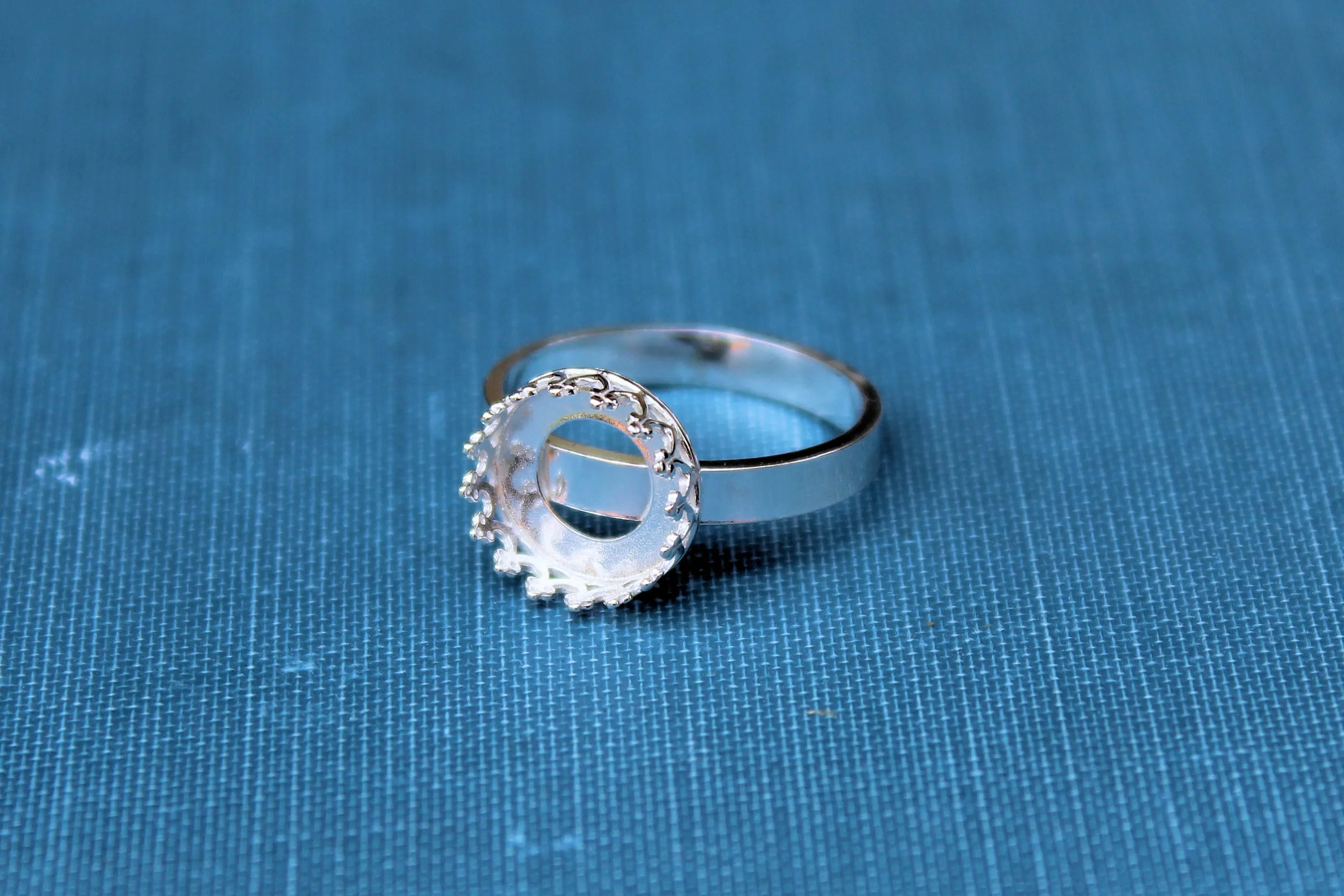 Silver 10mm Round Crown Bezel Cup Ring blank Style #3