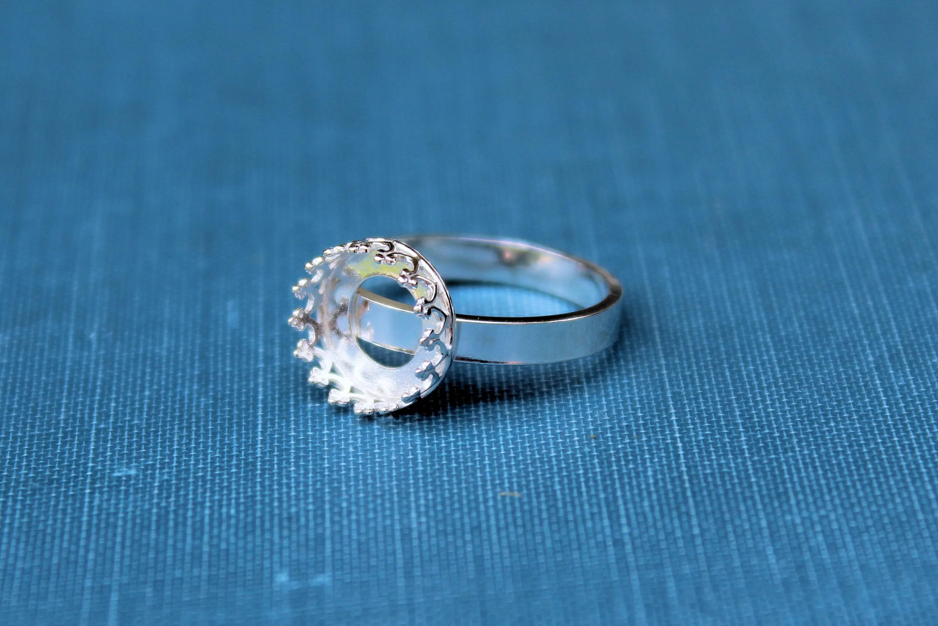 Silver 10mm Round Crown Bezel Cup Ring blank Style #3