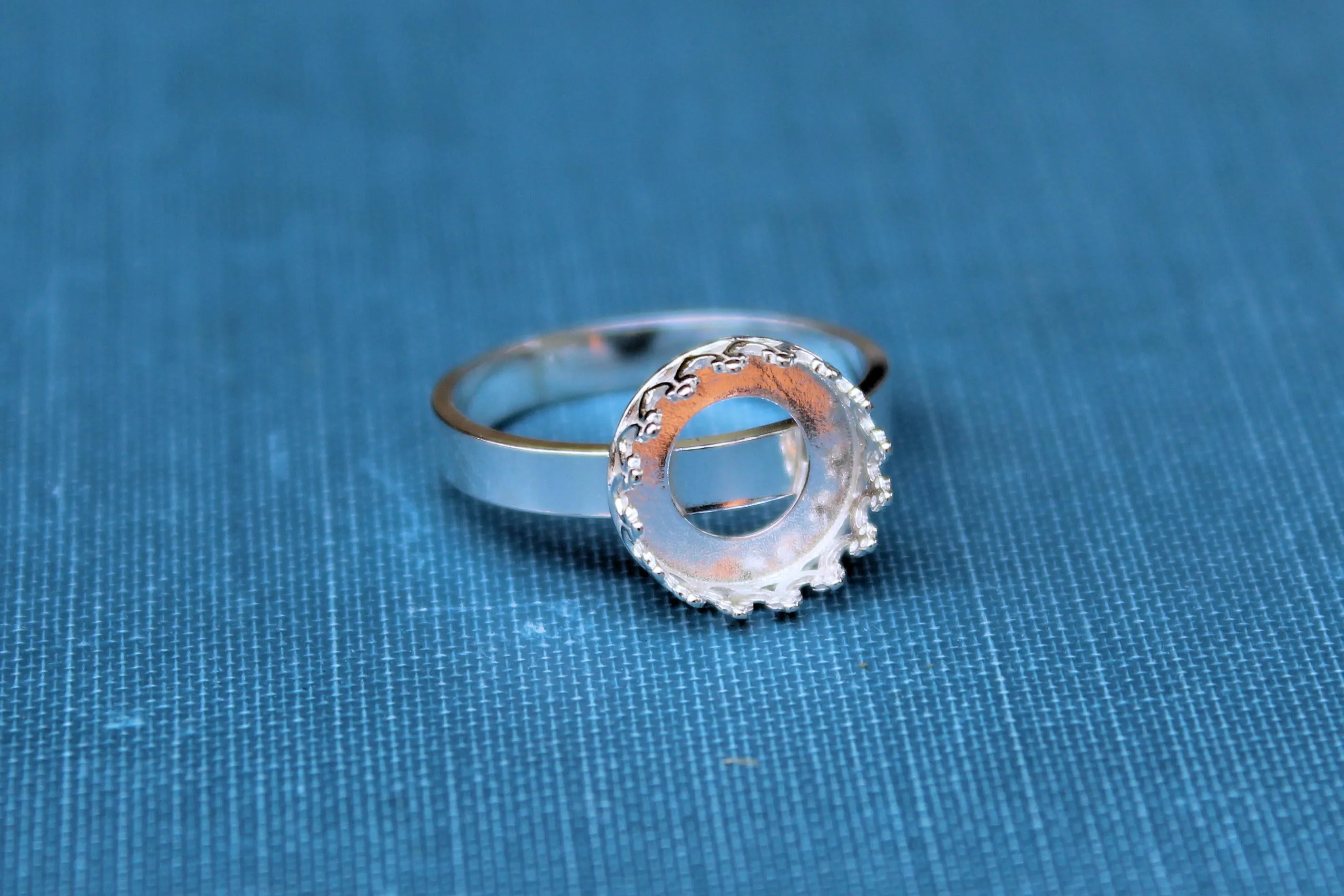 Silver 10mm Round Crown Bezel Cup Ring blank Style #3