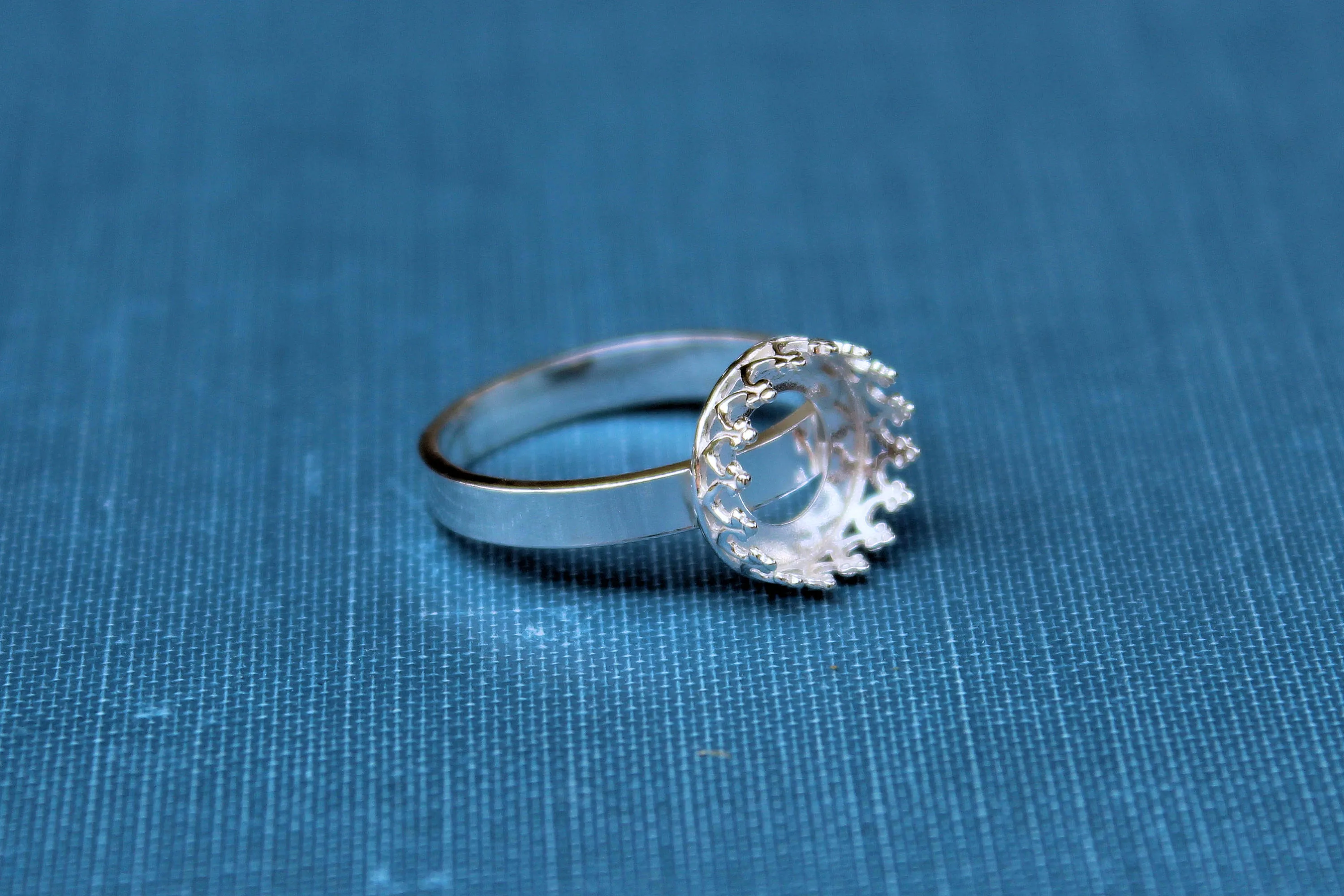 Silver 10mm Round Crown Bezel Cup Ring blank Style #3