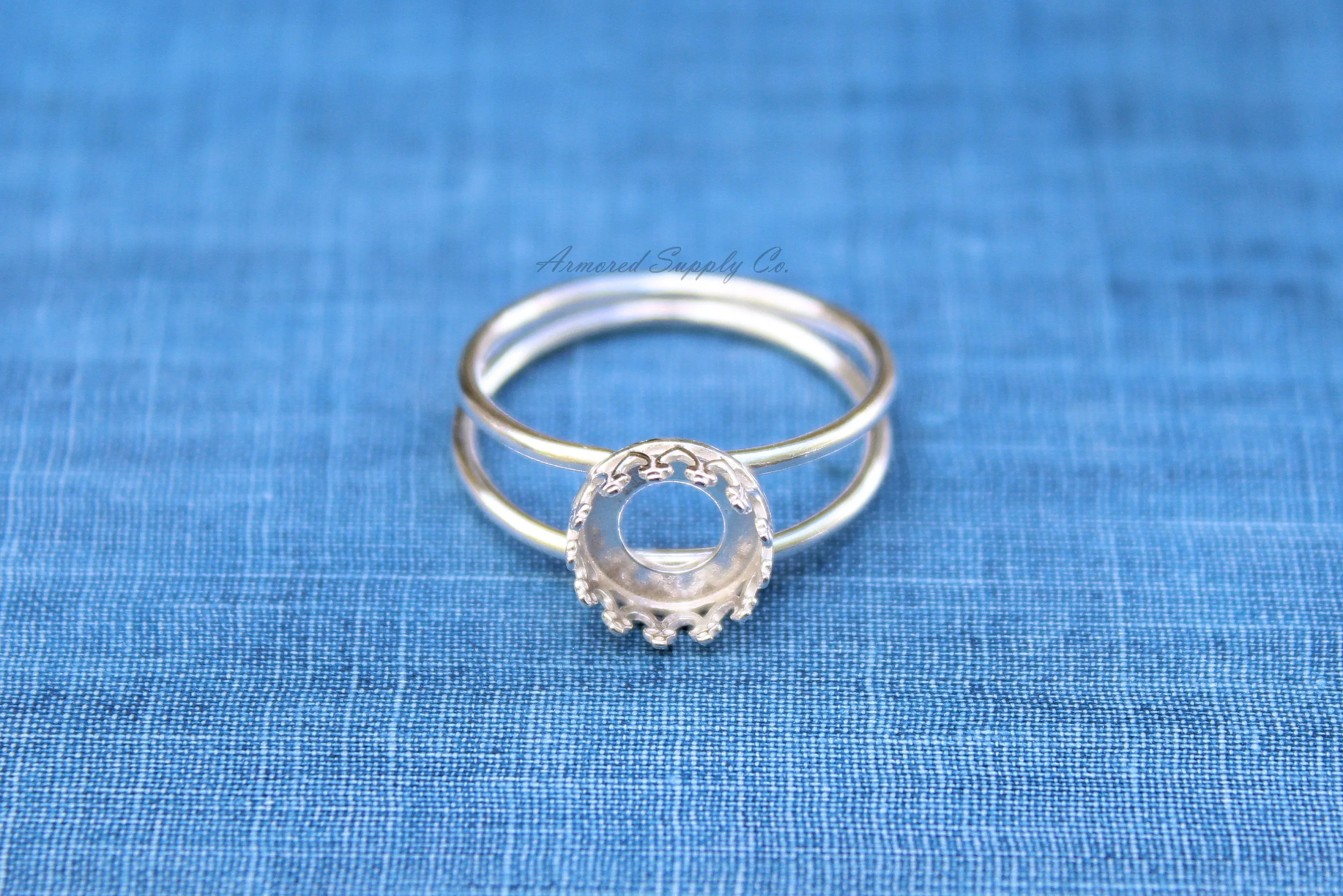 Silver 10mm Round Crown Bezel Double Band Ring blank