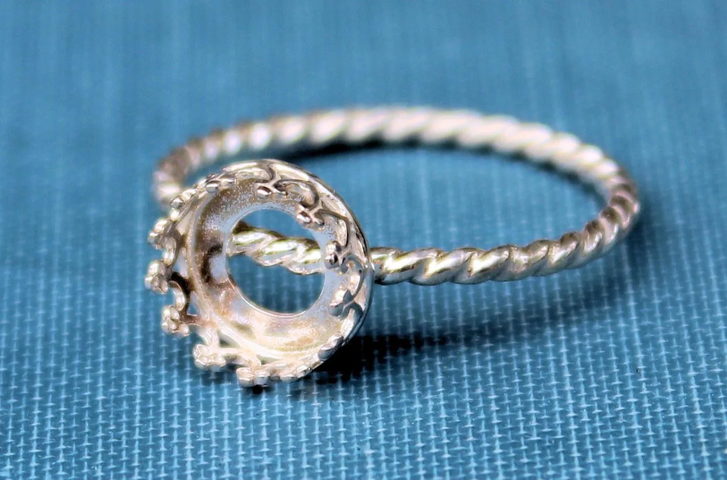 Silver 12mm Round Crown Bezel Cup Rope Ring blank
