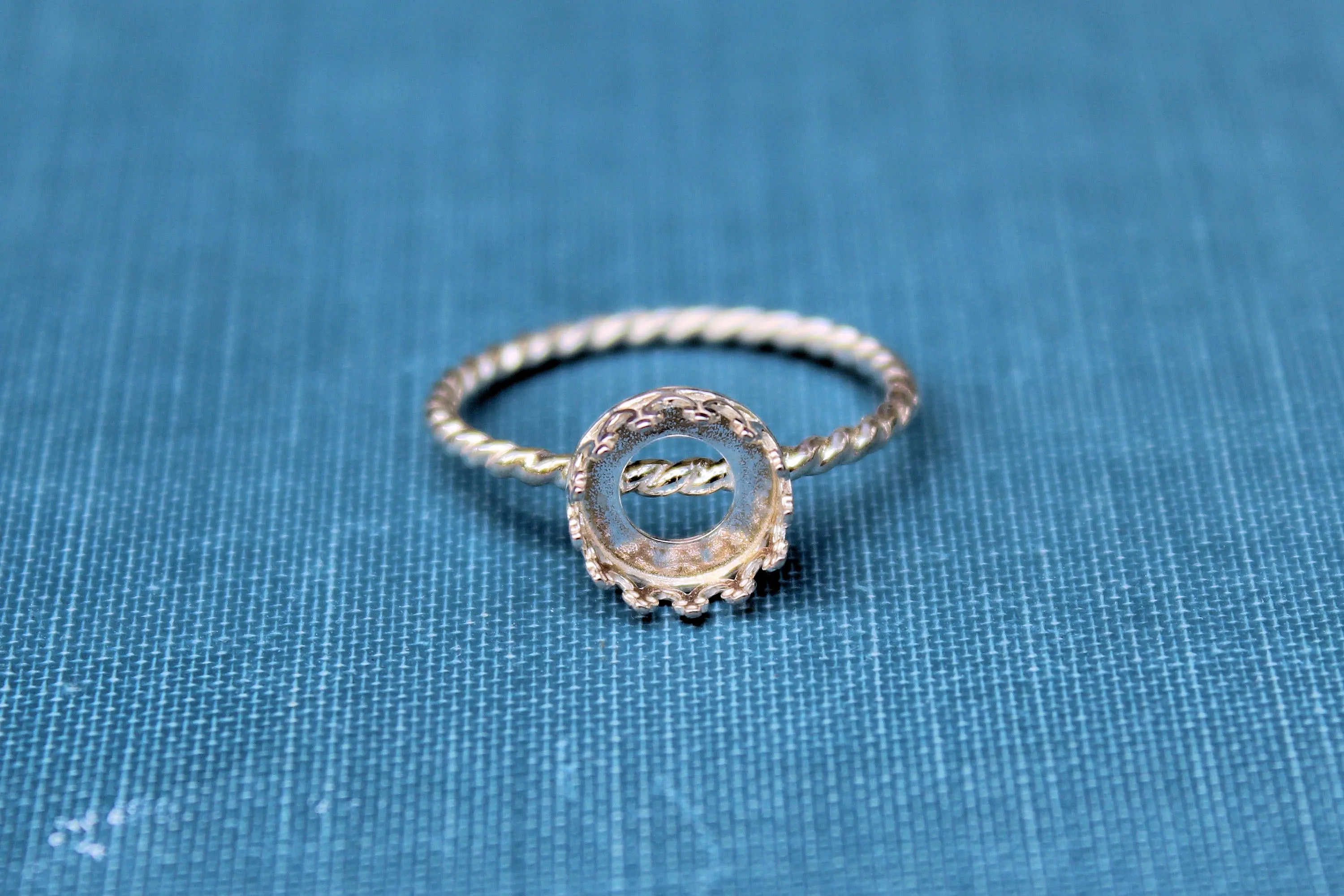Silver 12mm Round Crown Bezel Cup Rope Ring blank