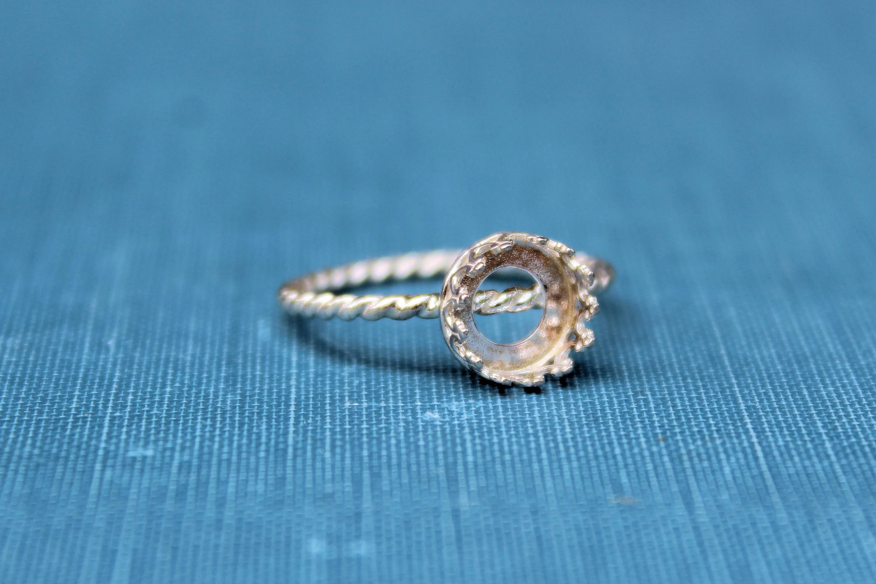 Silver 12mm Round Crown Bezel Cup Rope Ring blank