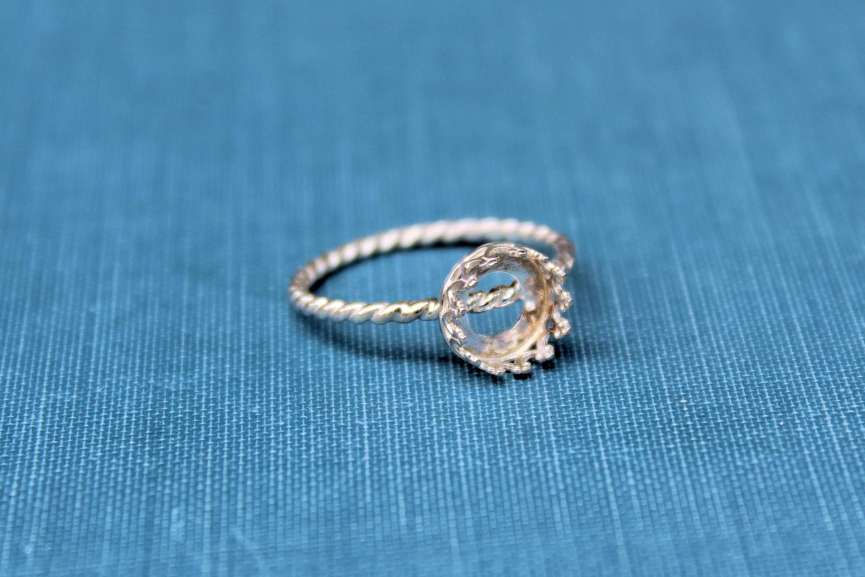 Silver 12mm Round Crown Bezel Cup Rope Ring blank