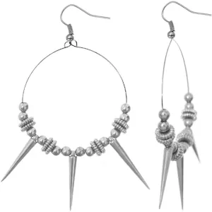 Silver Beaded Spike Hoop Earrings