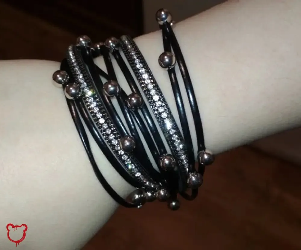Silver Black Beaded Rope Bracelet