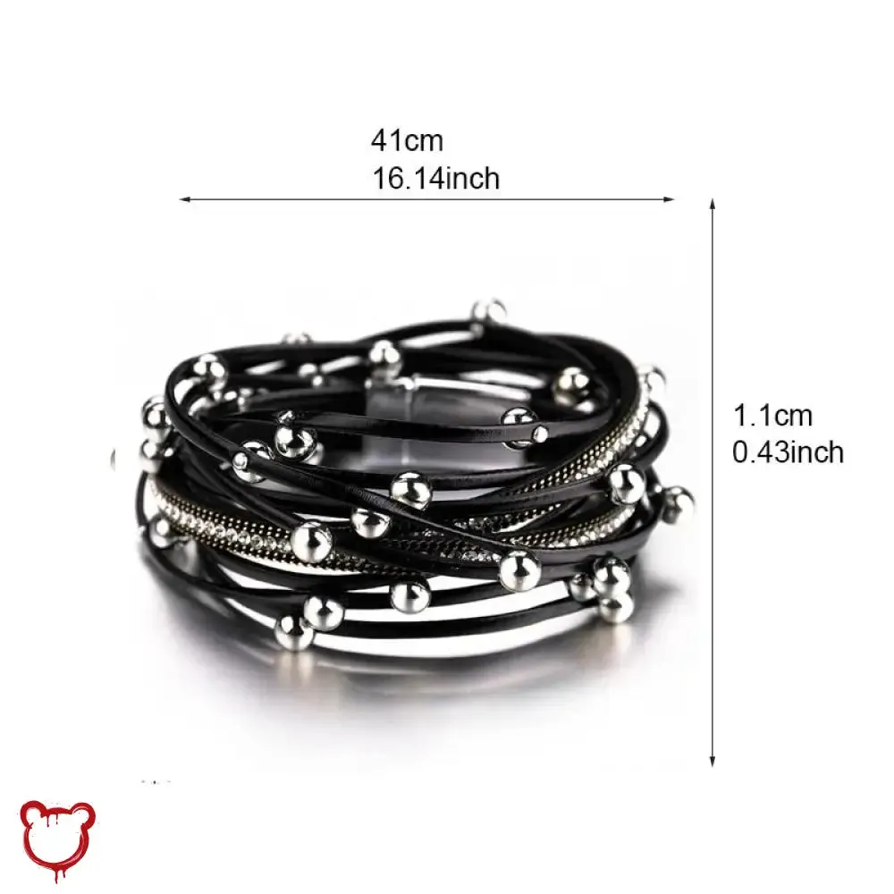 Silver Black Beaded Rope Bracelet