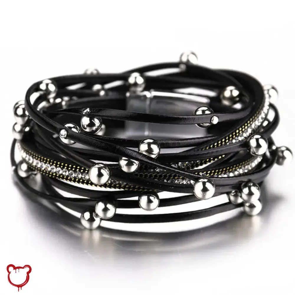 Silver Black Beaded Rope Bracelet