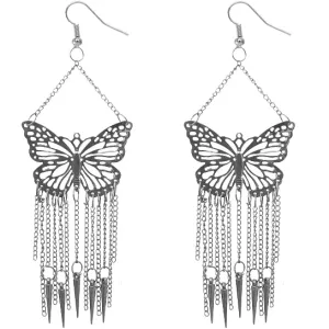 Silver Butterfly Multi Chain Spike Earrings