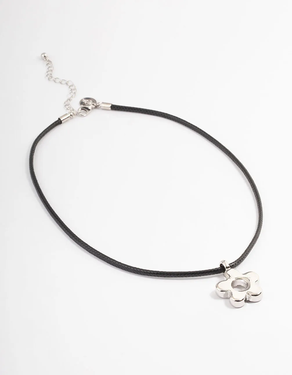 Silver Chunky Flower Cord Necklace