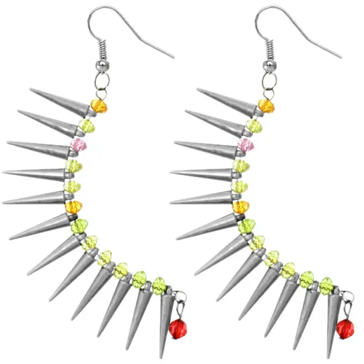 Silver Colorful Beaded Spike Earrings