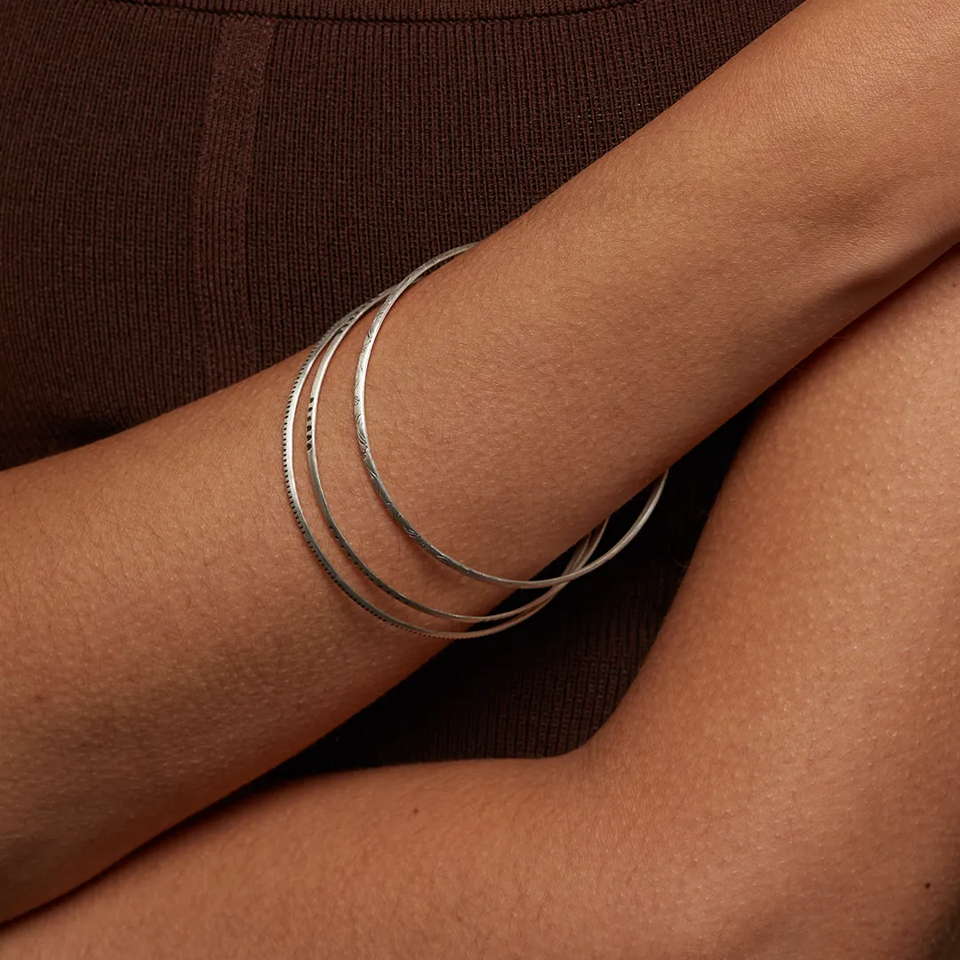Silver Etched Bracelet Bangle - Melody