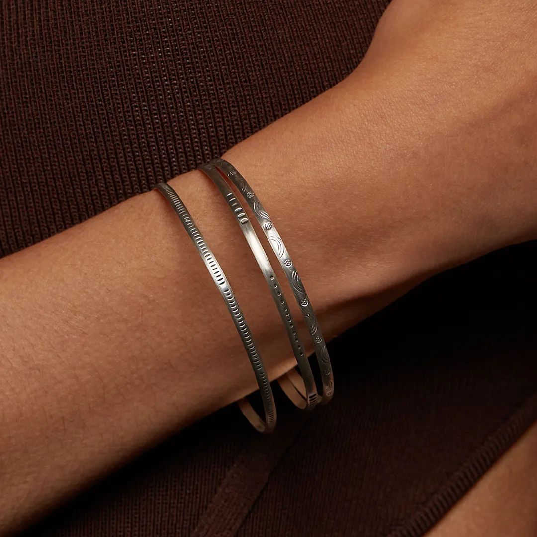 Silver Etched Bracelet Bangle - Melody
