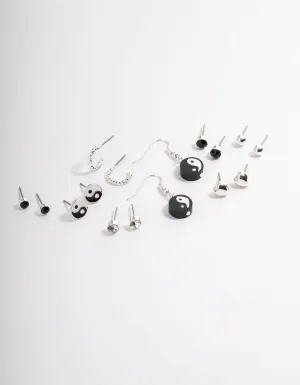 Silver Fimo Yin & Yang Earrings 8-Pack