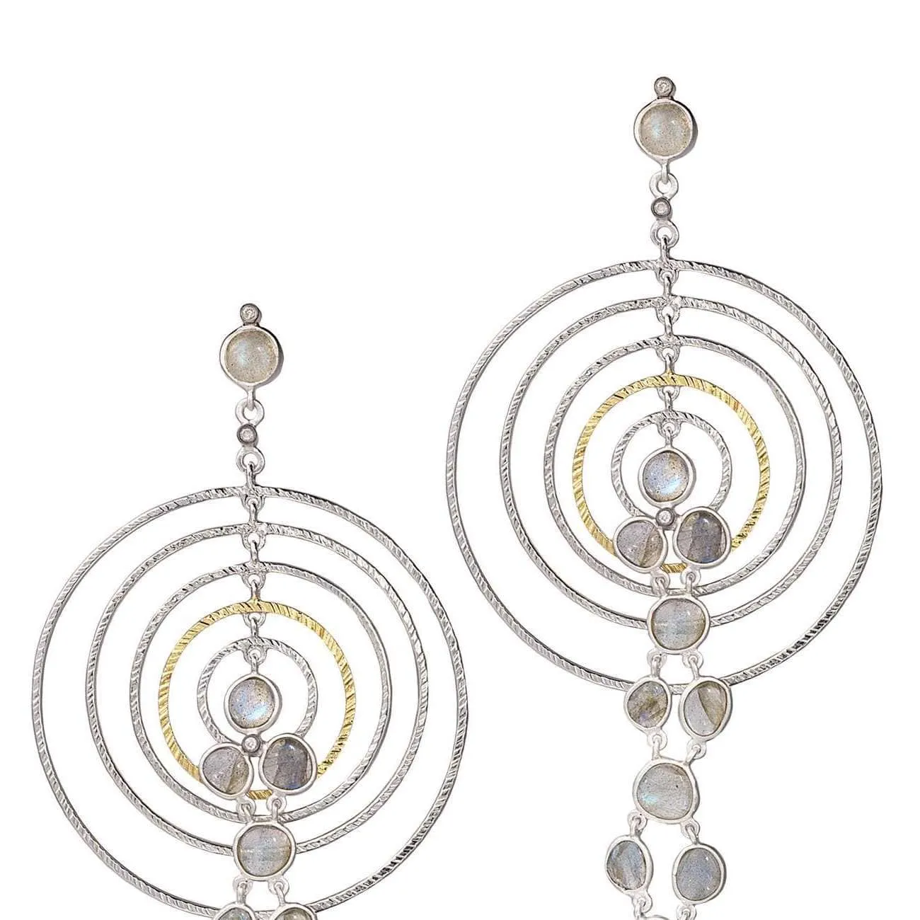 Silver Labradorite Spring Drop Earring with Diamonds
