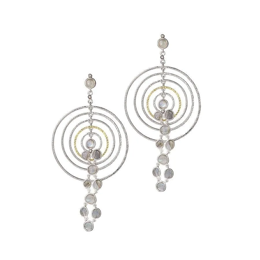 Silver Labradorite Spring Drop Earring with Diamonds