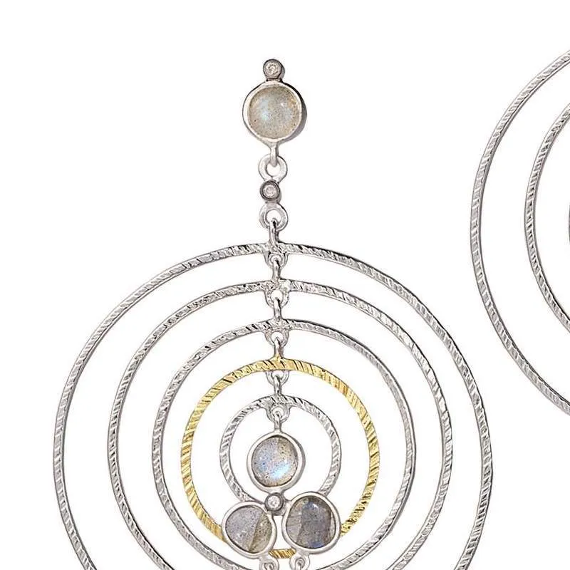 Silver Labradorite Spring Drop Earring with Diamonds
