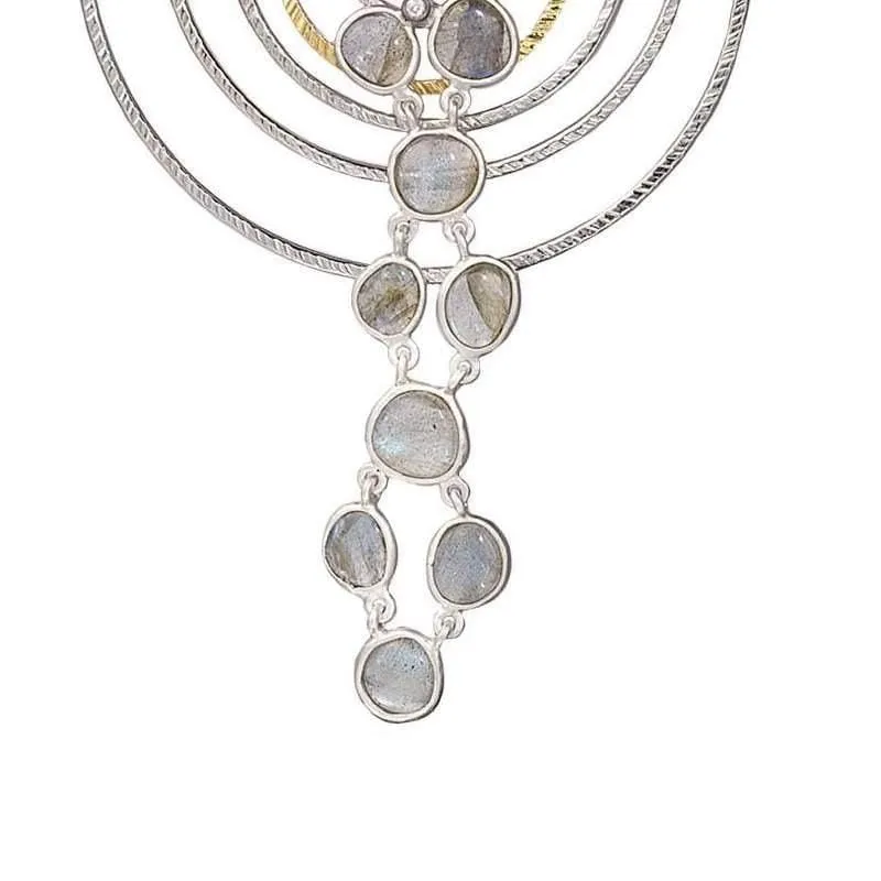 Silver Labradorite Spring Drop Earring with Diamonds