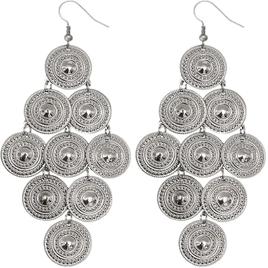 Silver Layered Disc Dangle Earrings