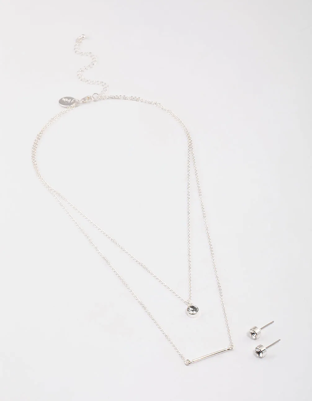 Silver Layered Stone Bar Necklace & Earrings Set