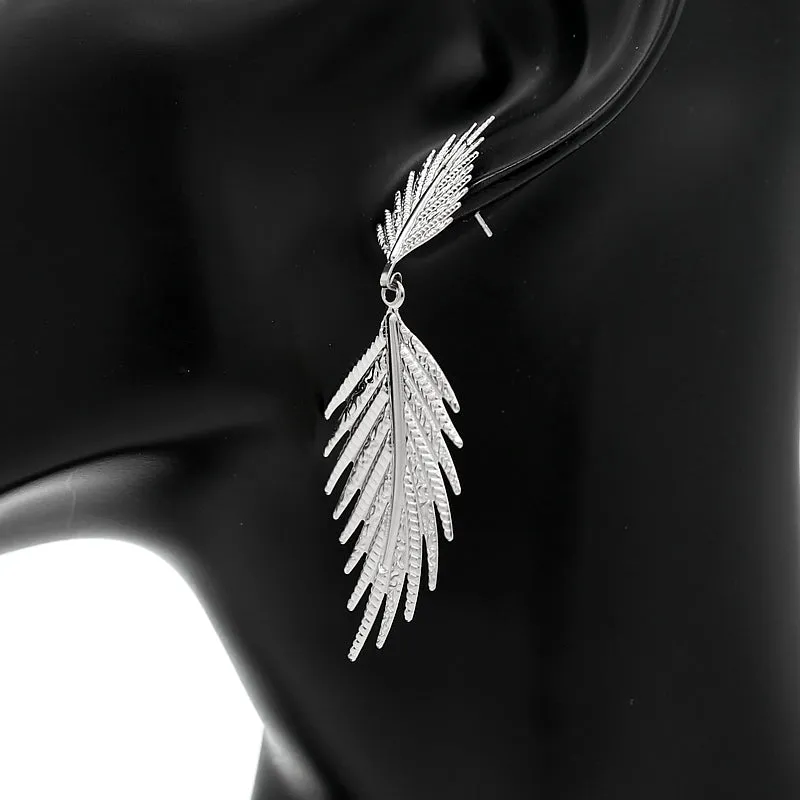 Silver Leaf Shaped Dangle Earrings