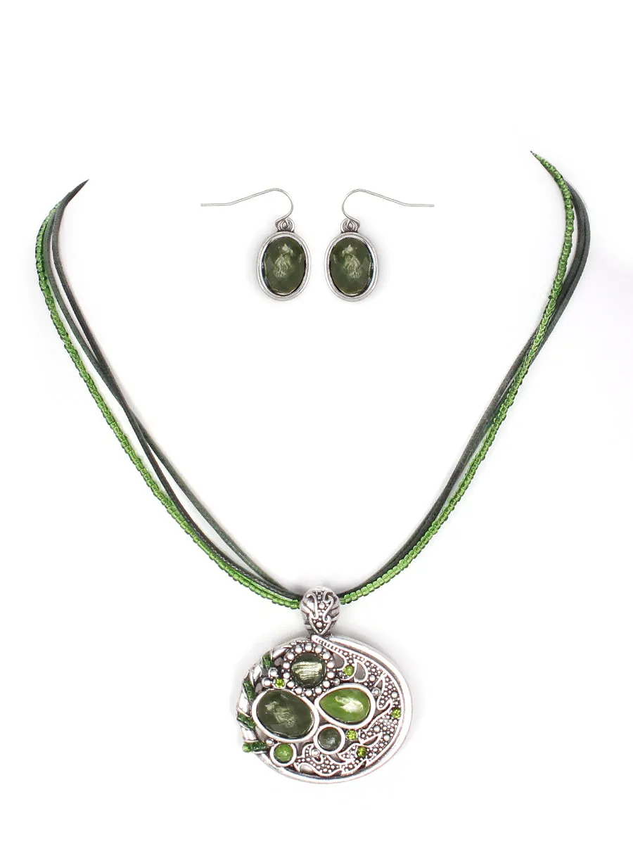 SILVER NECKLACE & EARRINGS SET  #WS23999S50 (SHBC4)