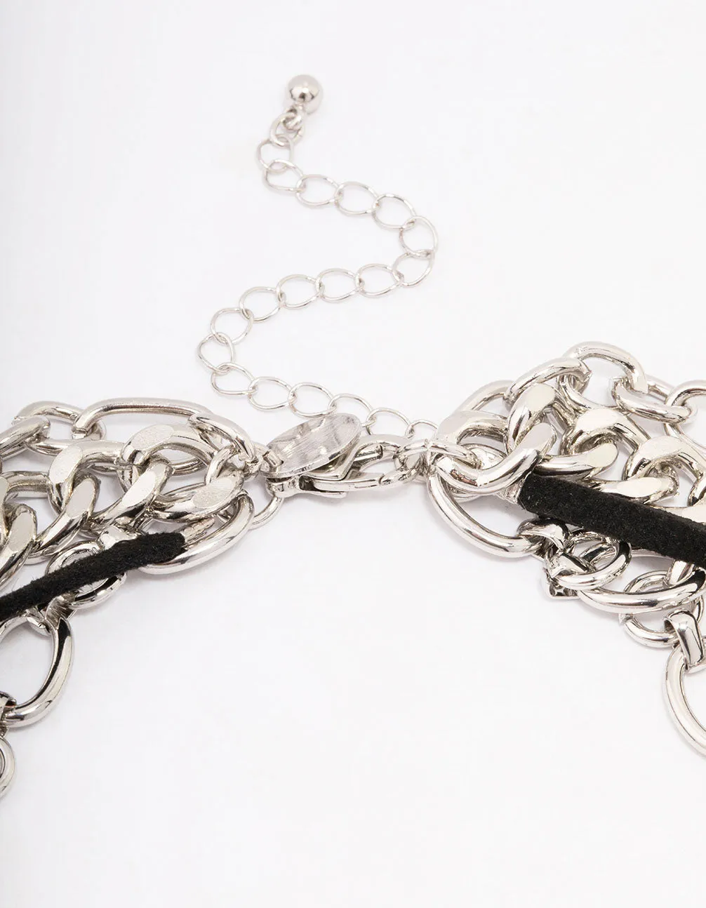 Silver Puffy Heart Layered Mixed Chain Necklace