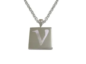 Silver Toned Etched Greek Letter Nu Pendant Necklace
