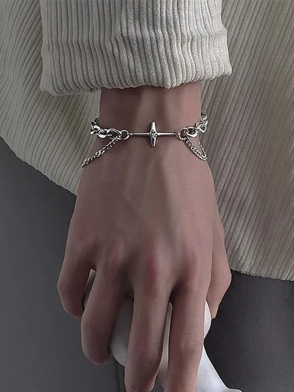 Silver Y2k bracelet with double layered pendant and star charm