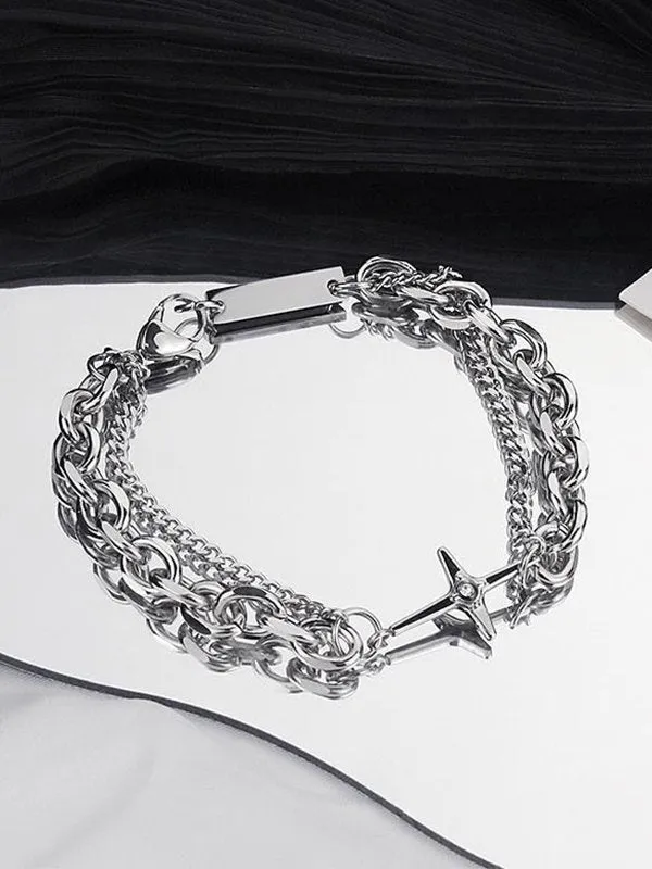 Silver Y2k bracelet with double layered pendant and star charm