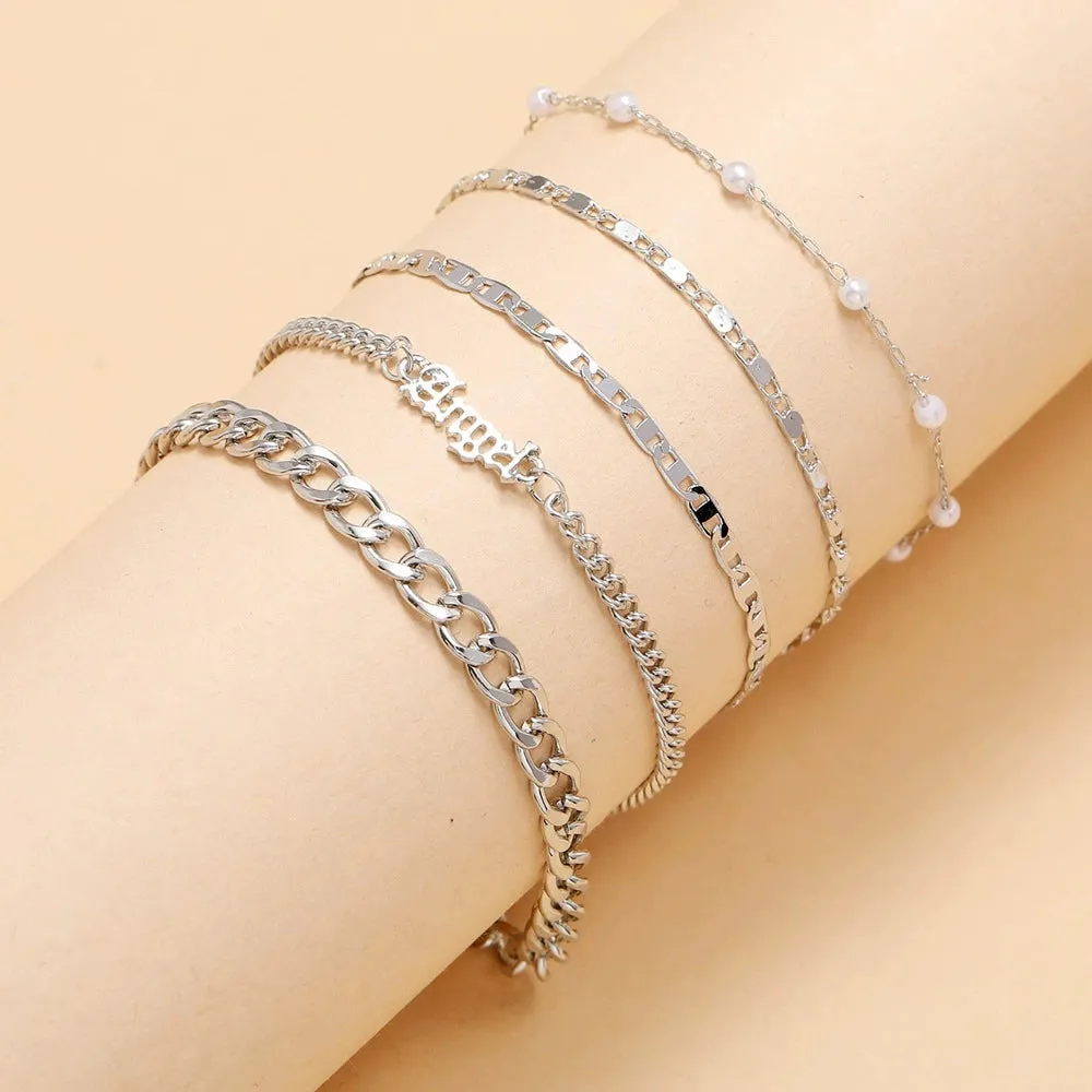 simple English letter angel pearl trendy chain five-piece set JLTB0713
