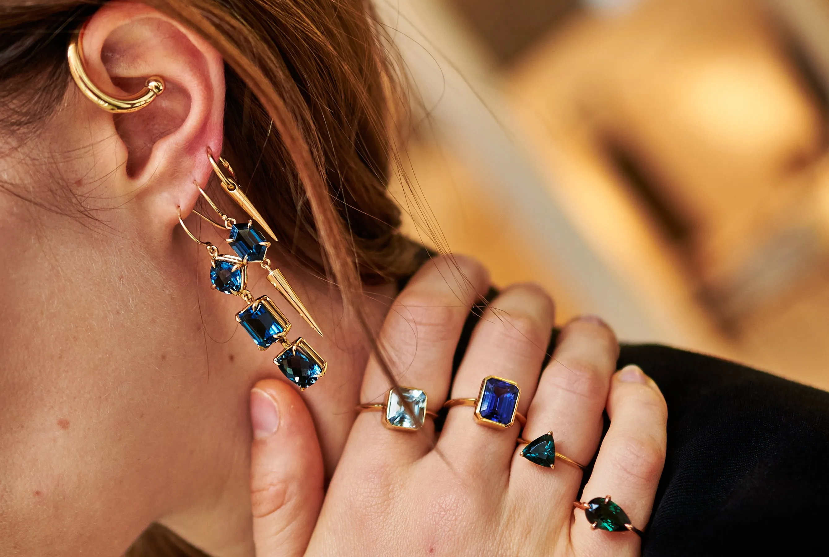 {Single} Blue Topaz Cone Drop Earring