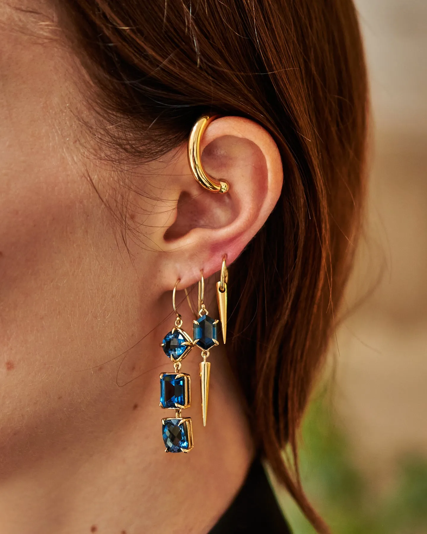 {Single} Blue Topaz Cone Drop Earring
