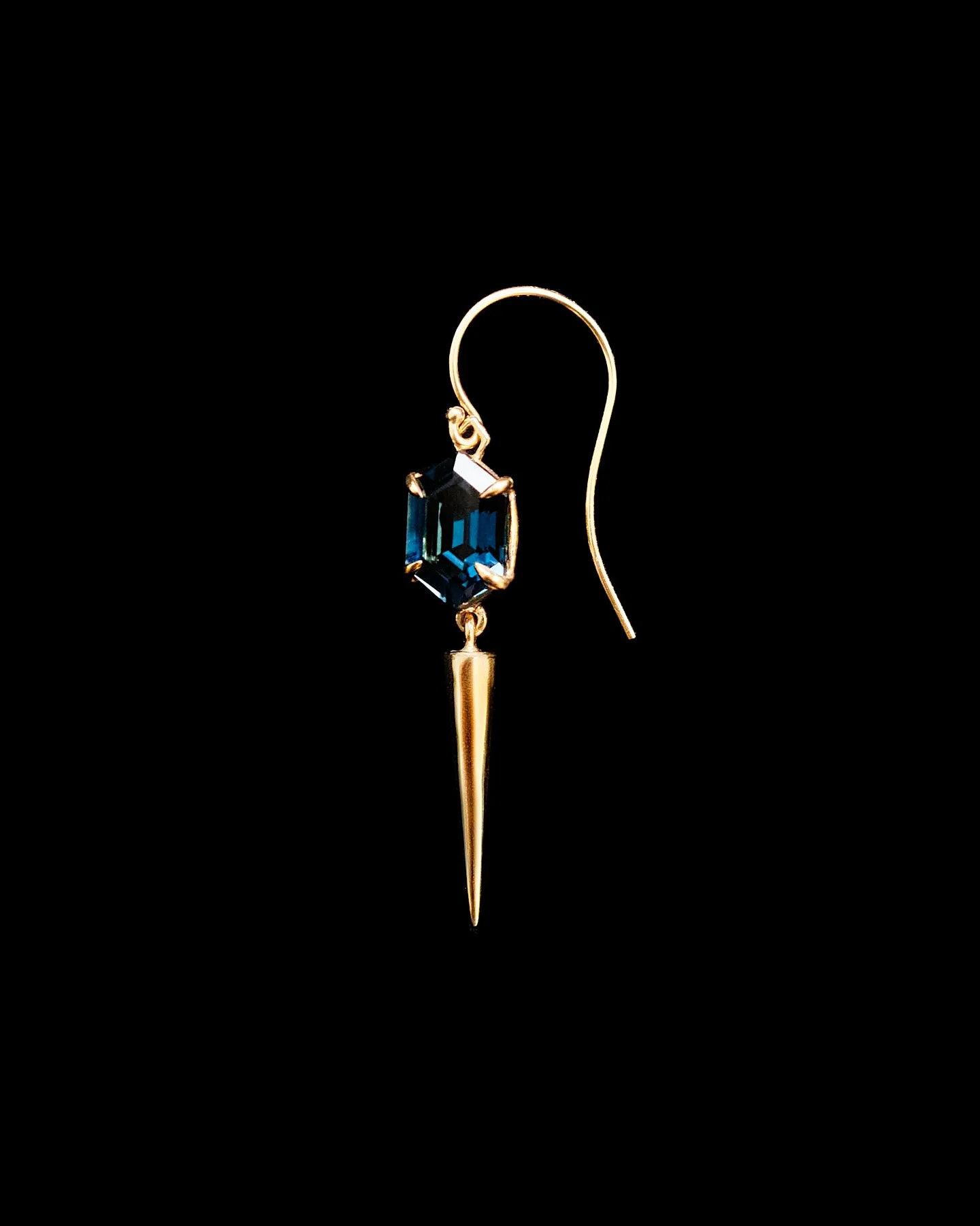 {Single} Blue Topaz Cone Drop Earring