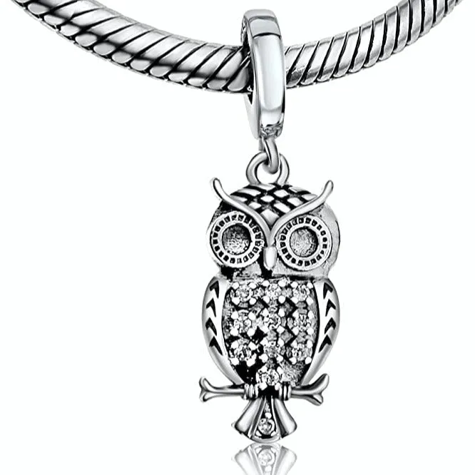 Sitting Night Owl Dangle Pendant Charm