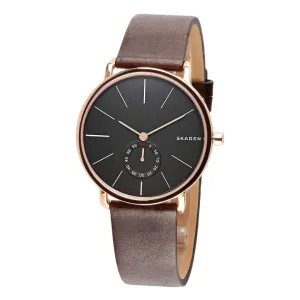 Skagen Hagen Brown Leather Strap Black Dial Quartz Watch for Gents - SKW 6213