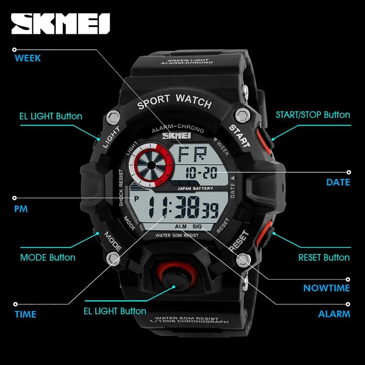 Skmei 1019 Original Digital Round Waterproof Sport watch For Men