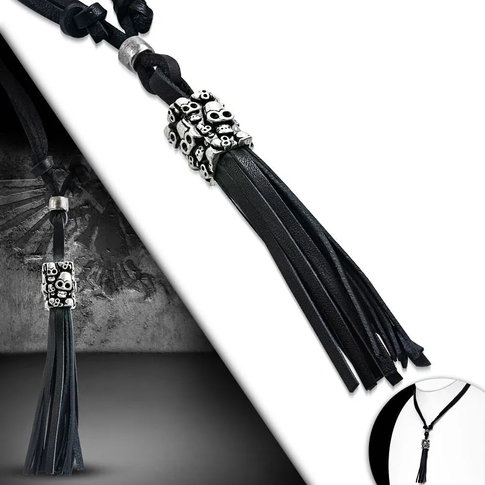 'Skulltastic' Adjustable Black Leather Necklace (c103)