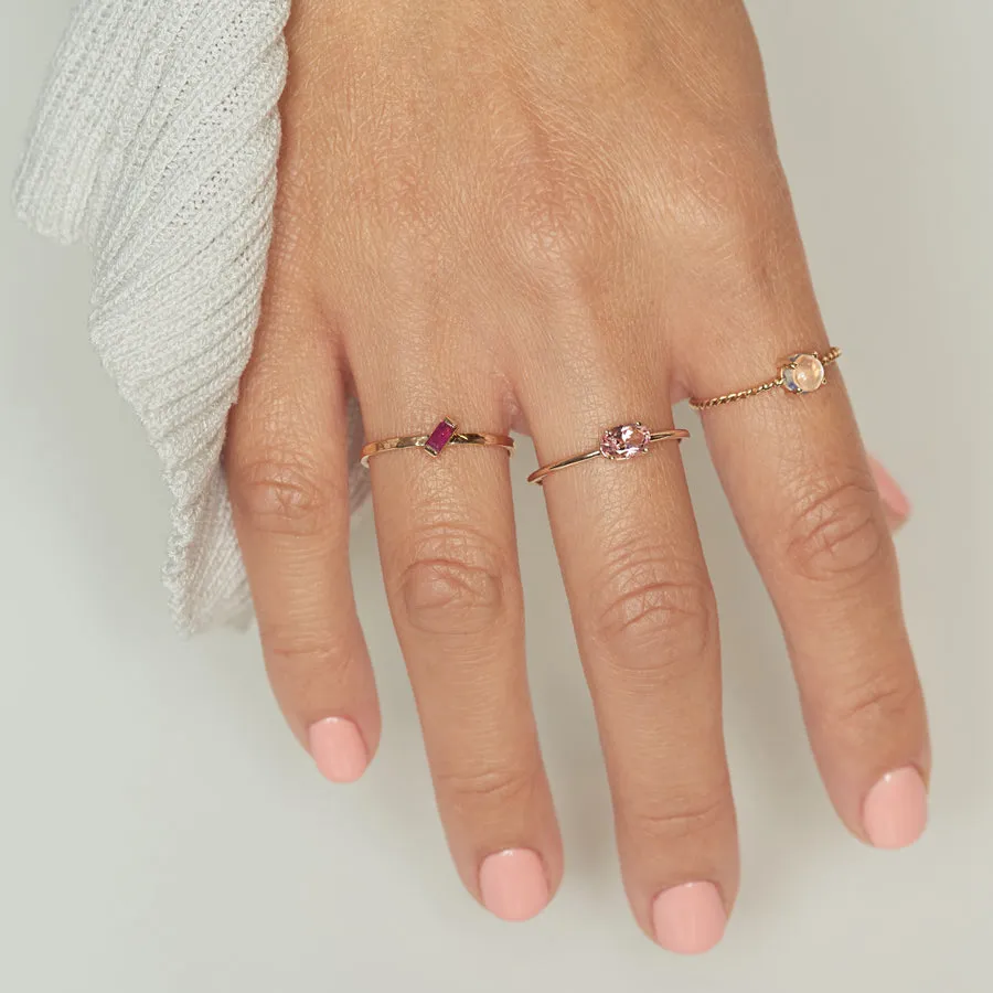 Slanted Baguette Ruby Ring