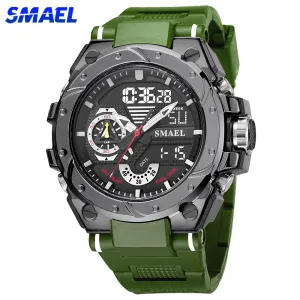 SMAEL Analog Quartz Watch For Men Digital Sports Watches Mens Dual Display Alarm Wristwatch Waterproof Military Luxury Man Clock