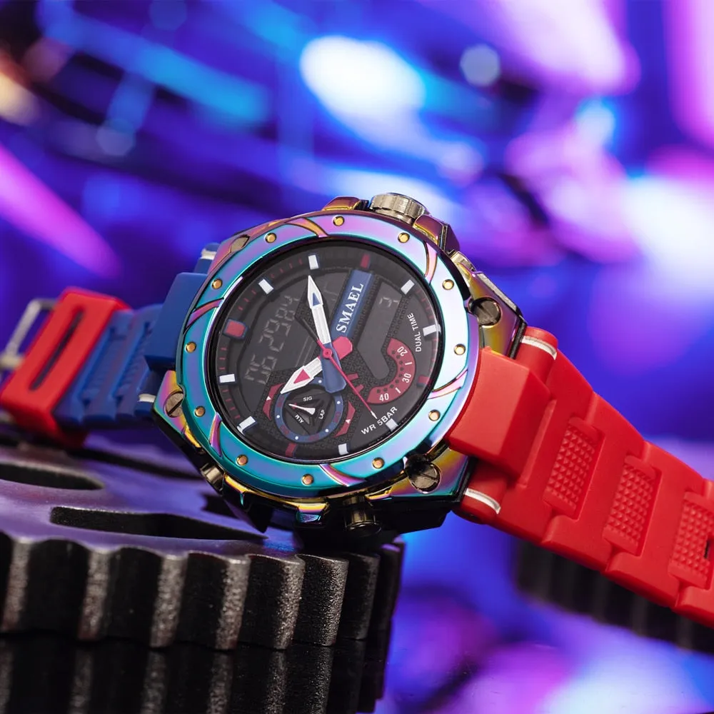 SMAEL Analog Quartz Watch For Men Digital Sports Watches Mens Dual Display Alarm Wristwatch Waterproof Military Luxury Man Clock