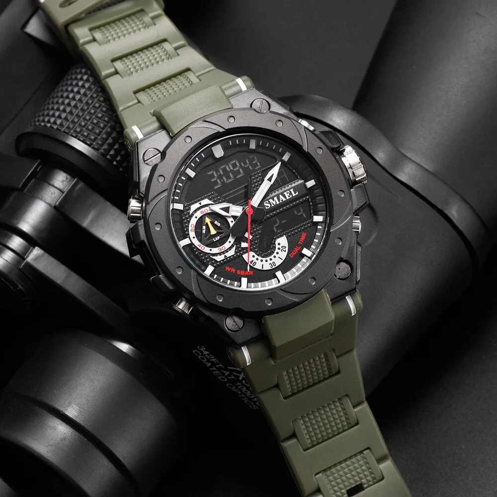 SMAEL Analog Quartz Watch For Men Digital Sports Watches Mens Dual Display Alarm Wristwatch Waterproof Military Luxury Man Clock