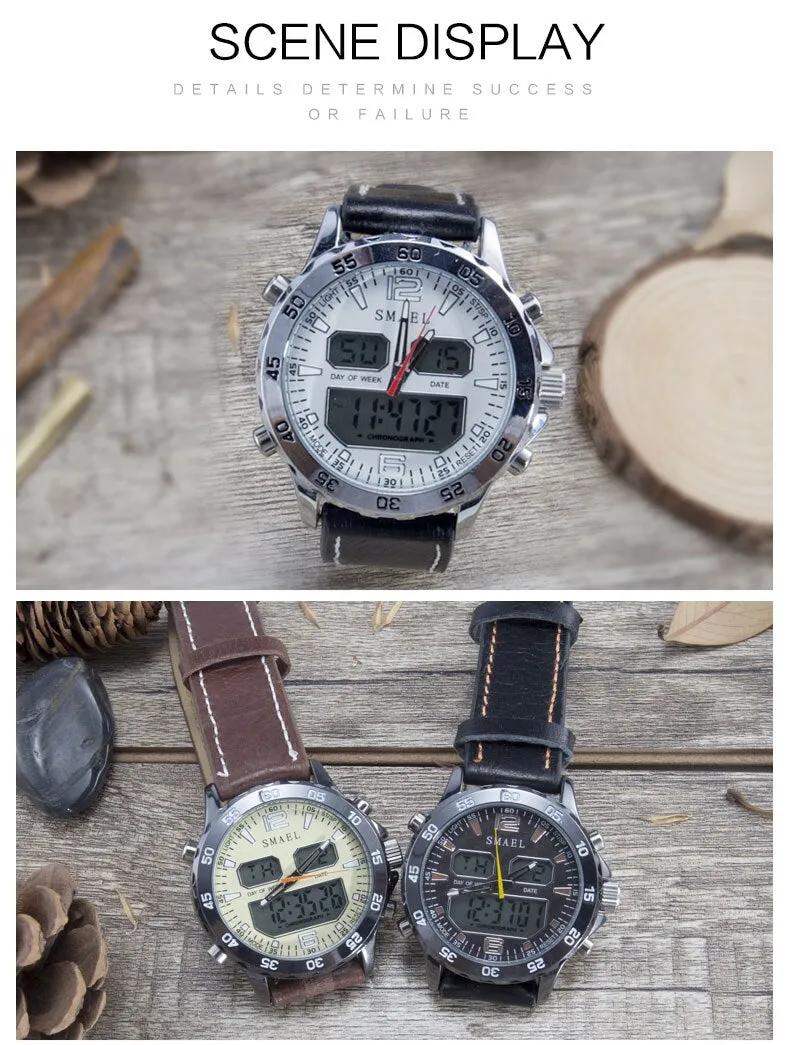 SMAEL Brand Fashion Men Sports Quartz Watches Men Analog Digital Leather Men&#39;s Army Military Watch Clock Man Relogio Masculino
